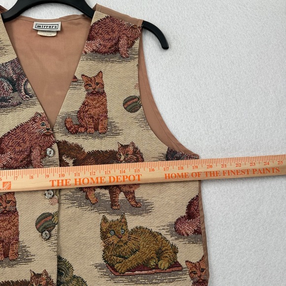 Vintage Mirrors 90s Cat Kitty Tapestry‎ Lined Vest Womens XL Teacher - Picture 4 of 6